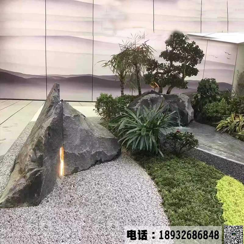专业厂家定制中国黑花岗岩黑山石造景 枯山水园林景观摆件